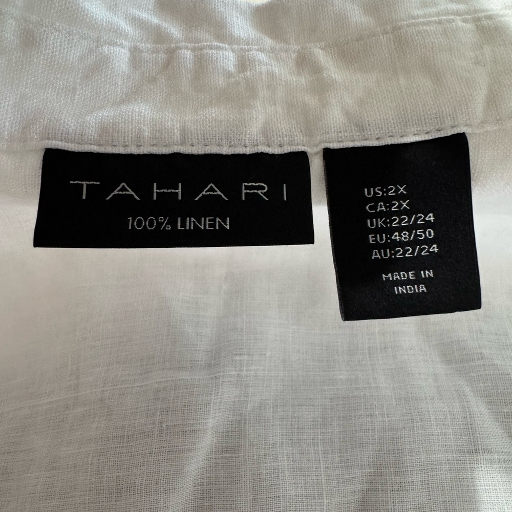 Tahari Linen Tunic Top Popover‎ V Neck Women’s 2X. White. - Picture 3 of 6